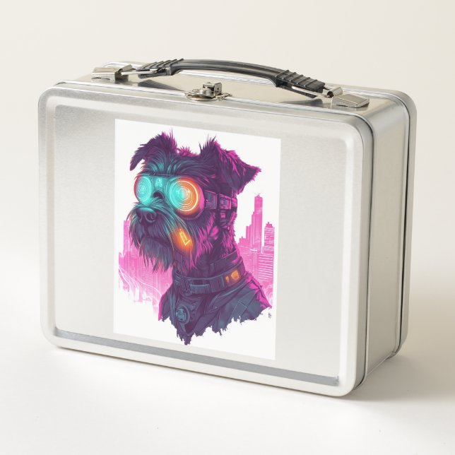 Lunch Box Cyberpunk Schnauzer � Futuristic Neon Dog (Devant)
