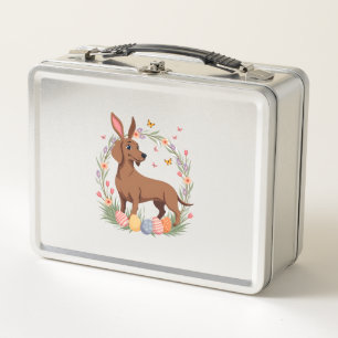 Lunch Box Dachshund de Pâques vintage lapin chien avec œuf f