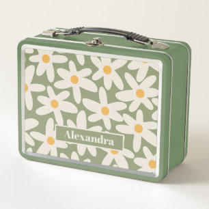 Lunch Box Daisy Time Retro Contemporain Sage Floral Pattern