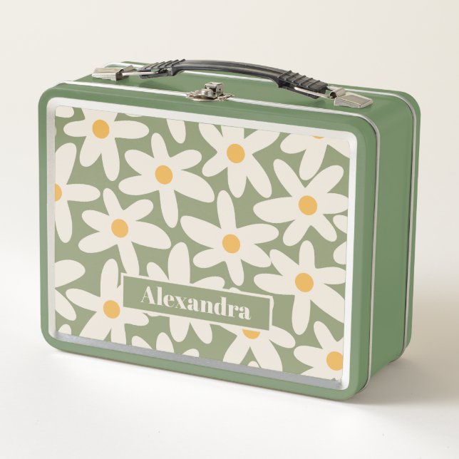 Lunch Box Daisy Time Retro Contemporain Sage Floral Pattern (Devant)