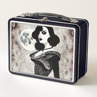 Lunch Box Dame aux cheveux noirs rétro vintage & Lune
