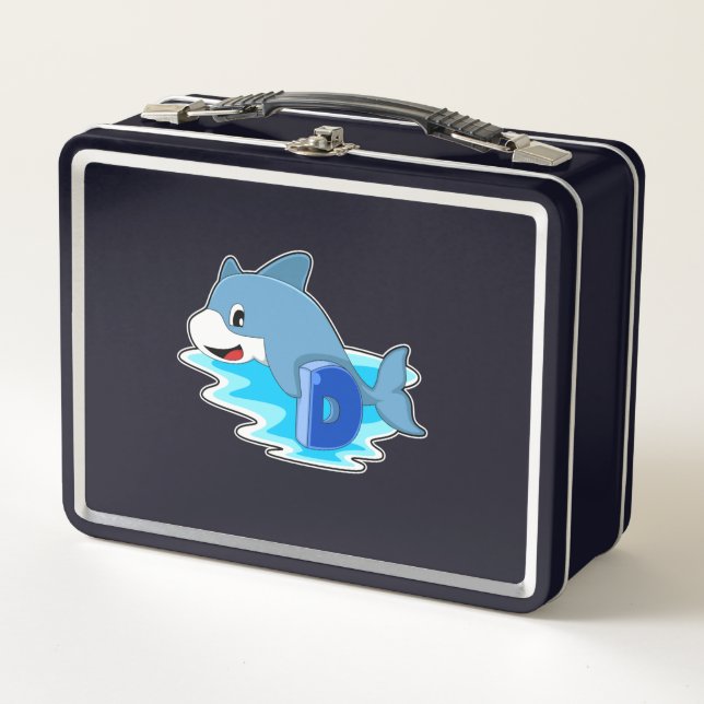 Lunch Box Dauphin en natation avec lettre (Devant)