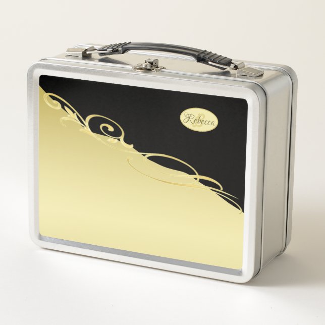 Lunch Box Décor de luxe sur or & noir, Monogramme (Devant)