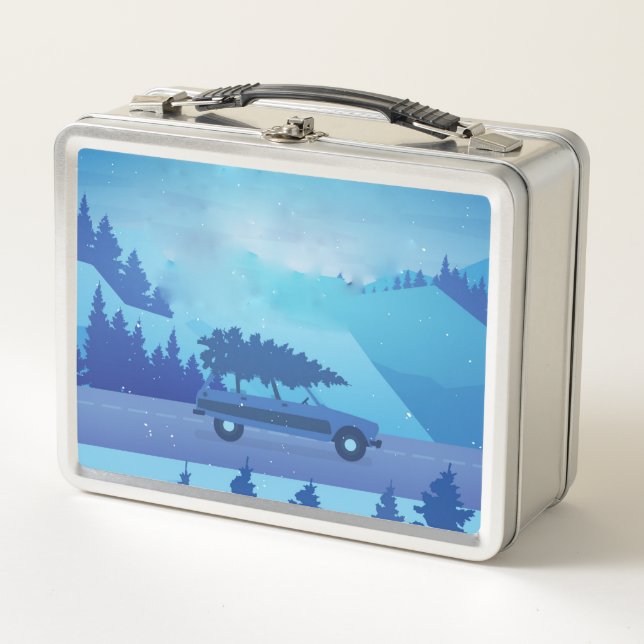 Lunch Box Descendre la route avec un arbre de Noël (Devant)