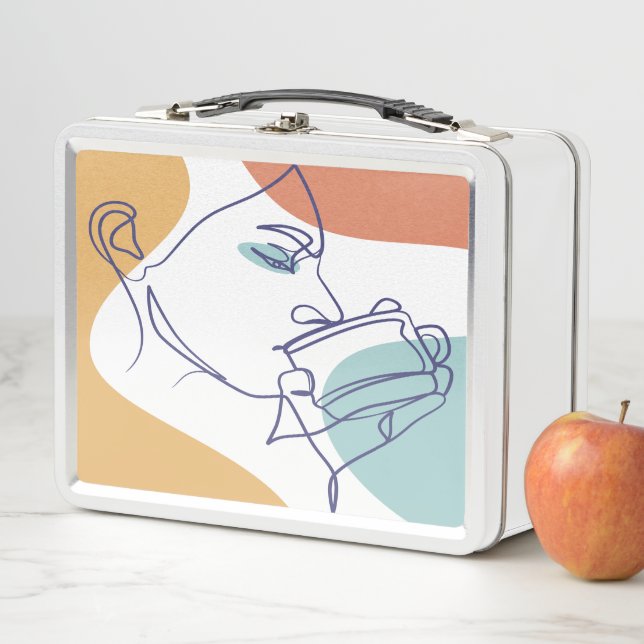 Lunch Box dessin d'art affiche d'une femme buvant du café (En situation)