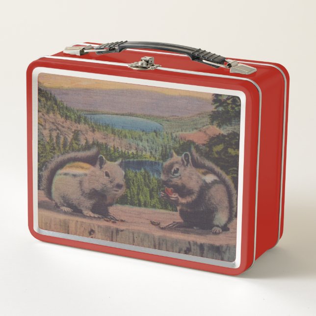 Lunch Box Deux mignons Chipmunks sur le lac Log Mountains (Devant)