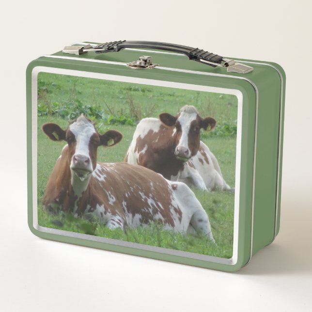 Lunch Box Deux Vaches blanches Brown mignonnes (Devant)