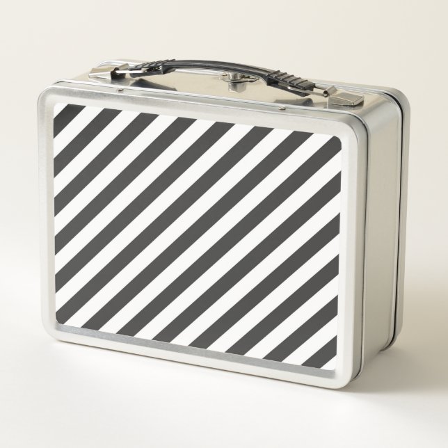 Lunch Box Diagonal black and white stripes  pattern (Dos)