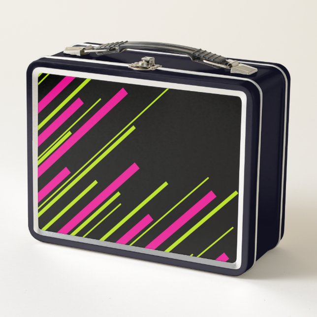 Lunch Box Diagonales en vert citron, rose et noir (Devant)