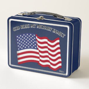 Lunch Box DIEU BÉNISSE MA FAMILLE MILITAIRE avec le drapeau 
