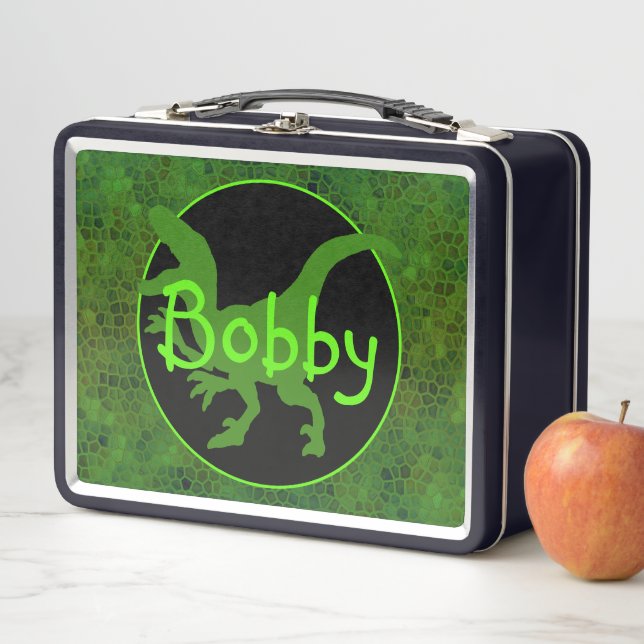Lunch Box Dinosaure Vert Personnalisé Cacher (En situation)