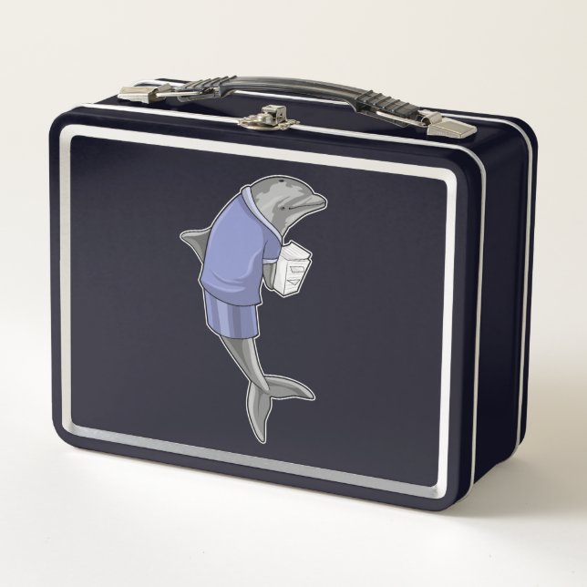 Lunch Box Dolphin as Secretary with Stack of paper (Devant)