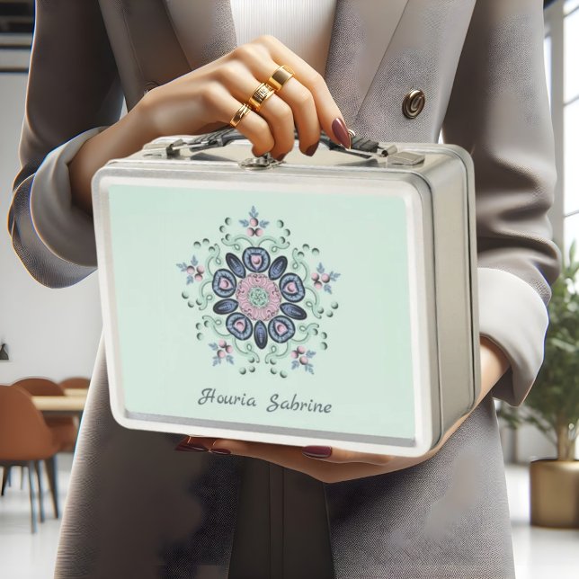 Lunch Box Doodles de mandala modernes turquoise et rose (Créateur téléchargé)