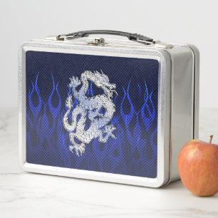 Lunch Box Dragon Bleu Chrome comme flammes de fibre de carbo