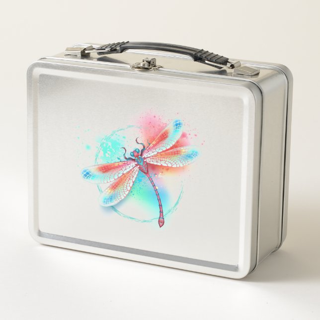 Lunch Box Dragonfly rouge sur l'arrière - plan aquarelle (Devant)