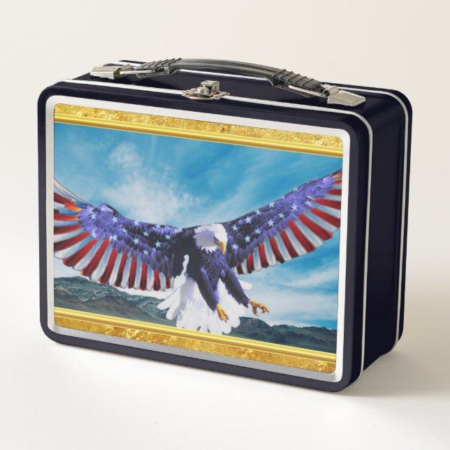 Lunch Box Drapeau américain Aigle volant dans le ciel feuill (Devant)