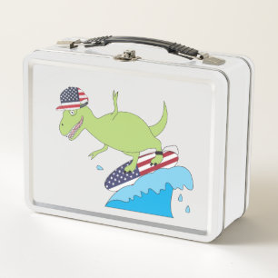Lunch Box Drapeau américain Dinosaur Surfing