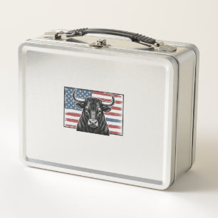 Lunch Box Drapeau taureau patriotique dessin de gravure vint