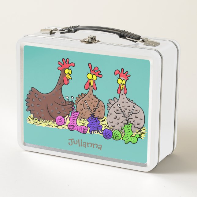 Lunch Box Drôle dessin animé de poulets de tricot (Devant)