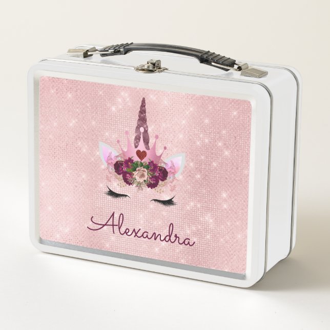 Lunch Box École de monogramme rose rose pâle (Devant)