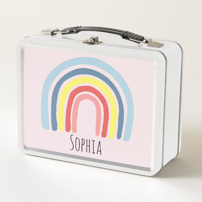 Lunch Box Ecole des enfants Cute Girl Pink Boho Rainbow (Devant)