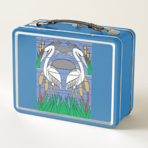 Lunch Box Elégant Aquarelle Cygnes Nature Verdure Graphique