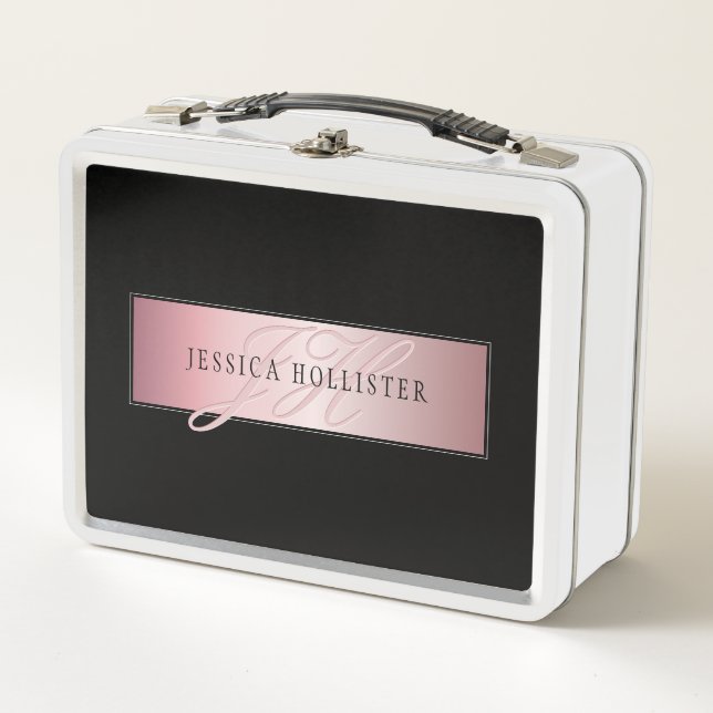 Lunch Box Elégant Blush Faux Rose Gold | Nom et initiales (Devant)