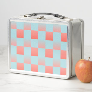 Lunch Box Elégant dégradé à damiers poudre corail bleu rose