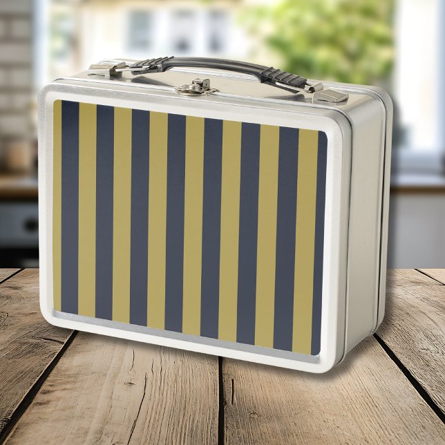 Lunch Box Elégant Gold & Navy Blue Vertical Stripes (Créateur téléchargé)
