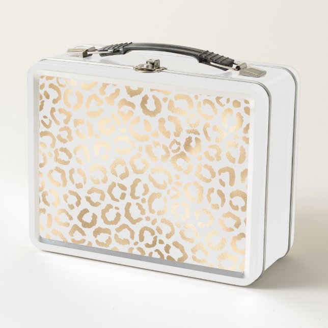 Lunch Box Elegant Gold White Leopard Cheetah Animal Print (Devant)