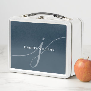 Lunch Box Élégant Monogramme bleu marine Dusty