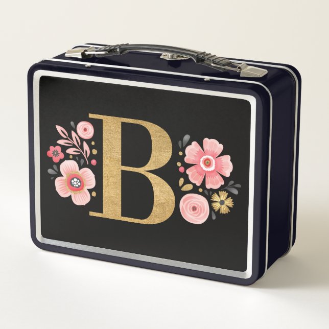 Lunch Box Élégant Monogramme floral rose (Dos)