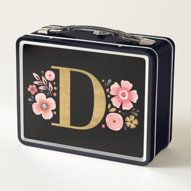 Lunch Box Élégant Monogramme floral rose (Dos)