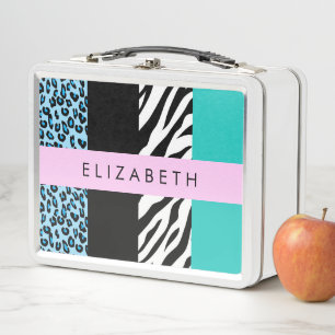 Lunch Box Empreinte de léopard, Zebra Print, Bleu, Votre nom