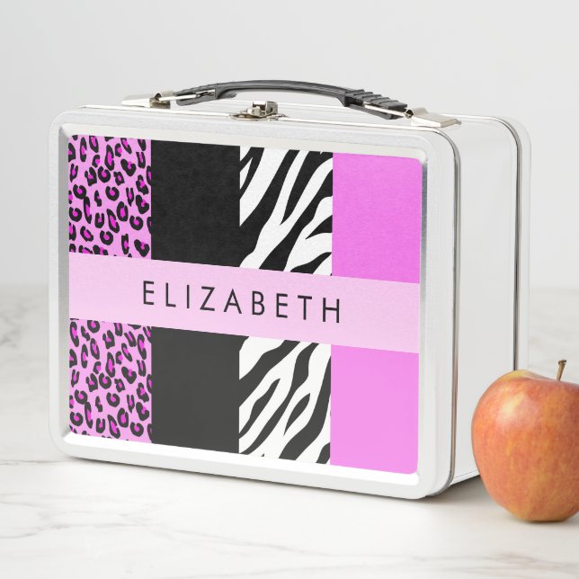 Lunch Box Empreinte de léopard, Zebra Print, Rose, Votre nom (En situation)
