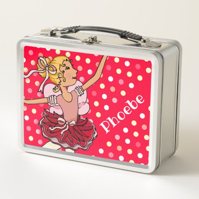 Lunch Box Enfants nom ballerine blonde fille rouge rose boît (Devant)