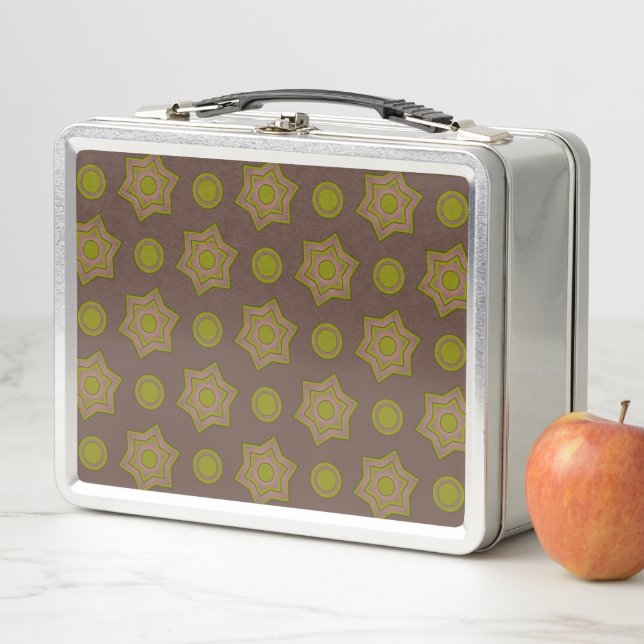 Lunch Box Étoiles et cercles marron et vert (En situation)