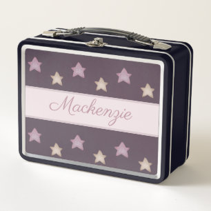 Lunch Box Étoiles mignonnes avec nom personnalisé sur rose