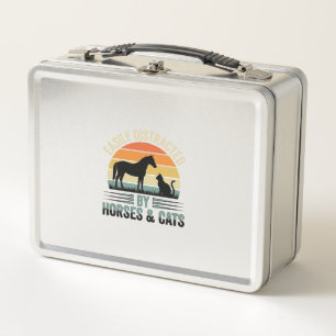 Lunch Box Facilement Distrait Par Les Chevaux Et Les Chats D