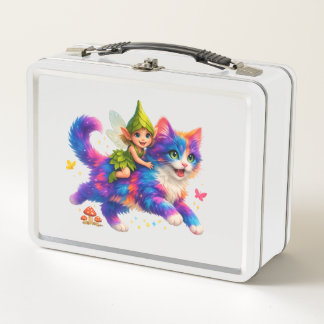 Lunch Box Fairy Riding Colorful Cat T-Shirt – Cute FaT-shirt