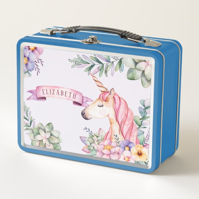 Lunch Box Fairytale Purple Aquarelle Fleur Unicorne (Devant)