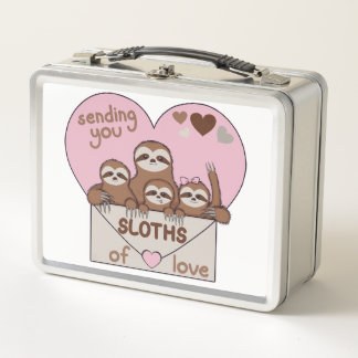 Lunch Box  Family of Sloths with Envelope, Heart and Text