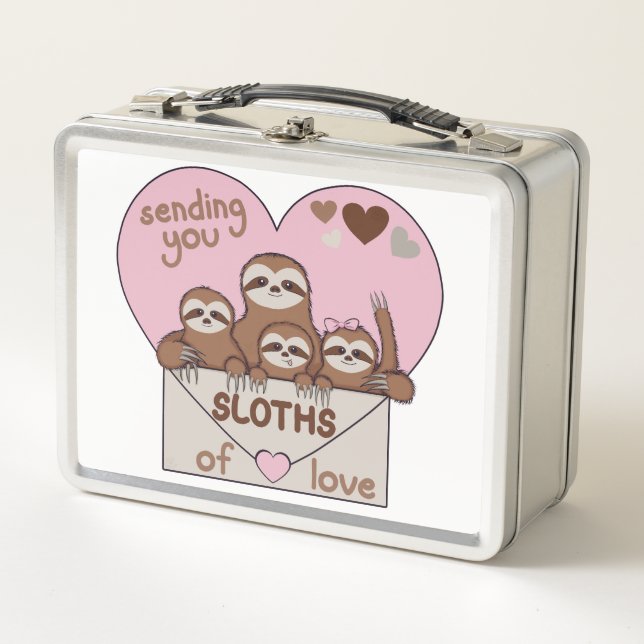 Lunch Box  Family of Sloths with Envelope, Heart and Text (Devant)