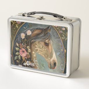 Lunch Box Fantaisie Brun Assez Cheval dans la Forêt Enchanté