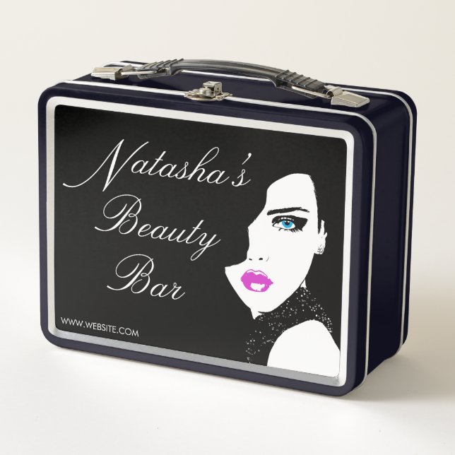Lunch Box Fashion Girl Black Rose Beauté Bar Boîte en métal (Devant)