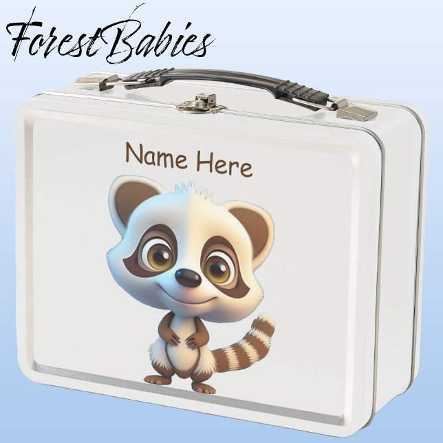 Lunch Box Faune Raccoon Woodland Animal Cartoon Graphisme (Raccoon, White ForestBabies Lunch Box)