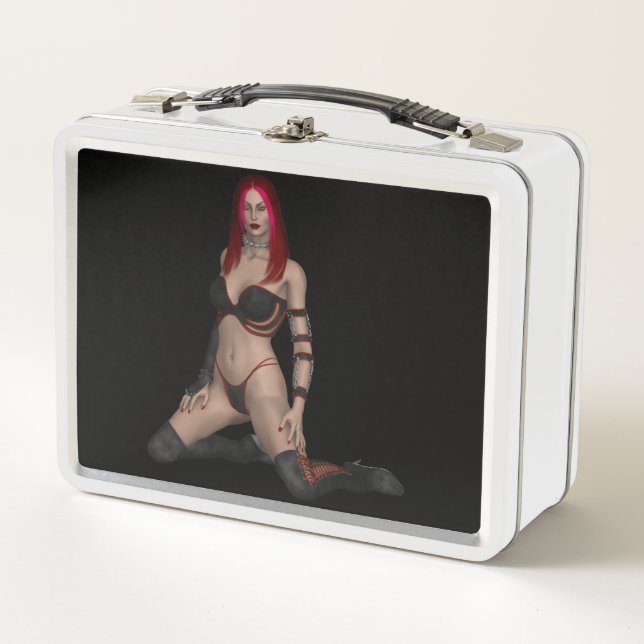 Lunch Box Femme punk de vampire de Goth en cuir noir (Devant)