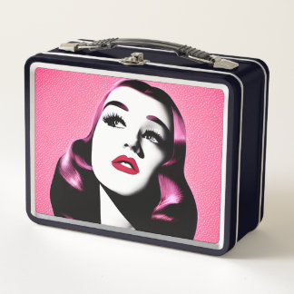 Lunch Box Femme rétro cheveux rose