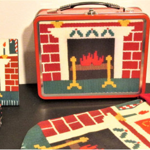Lunch Box Fêtes en briques rouges Cheminée Crochet chaud Imp