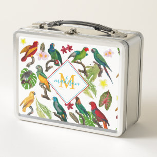 Lunch Box Feuilles de perroquets tropicaux colorés, Monogram